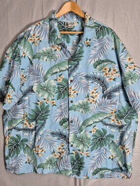 VTG Aloha Republic Hawaiian Shirt Mens 3XL Blue Floral Palm Made in Hawaii 0586